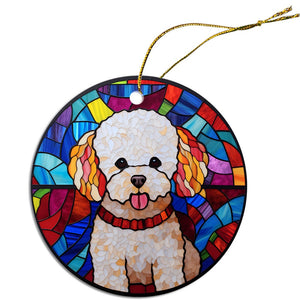 Dog Breed Christmas Ornament Stained Glass Style, "Bichon Frise"
