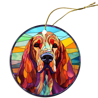 Dog Breed Christmas Ornament Stained Glass Style, "Bloodhound"