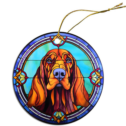 Dog Breed Christmas Ornament Stained Glass Style, "Bloodhound"