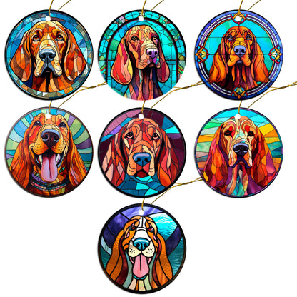 Dog Breed Christmas Ornament Stained Glass Style, &quot;Bloodhound&quot;