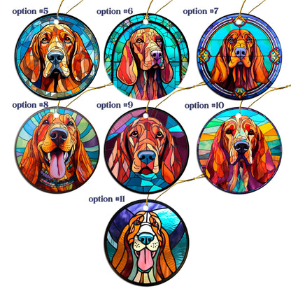 Dog Breed Christmas Ornament Stained Glass Style, "Bloodhound"