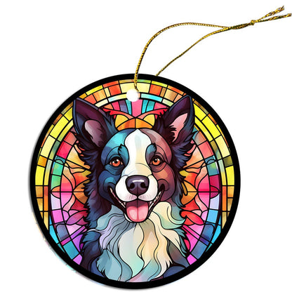 Dog Breed Christmas Ornament Stained Glass Style, "Border Collie"