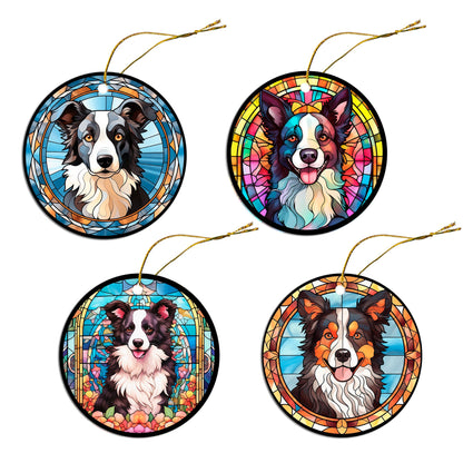 Dog Breed Christmas Ornament Stained Glass Style, &quot;Border Collie&quot;