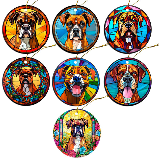 Dog Breed Christmas Ornament Stained Glass Style, &quot;Boxer&quot;