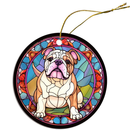 Dog Breed Christmas Ornament Stained Glass Style, "Bulldog"