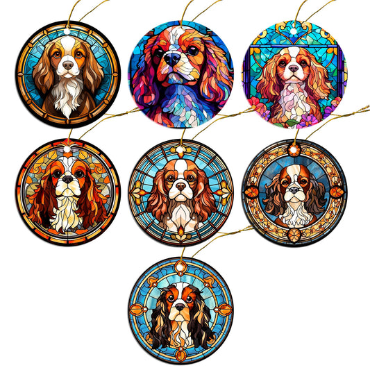 Dog Breed Christmas Ornament Stained Glass Style, &quot;Cavalier King Charles Spaniel&quot;