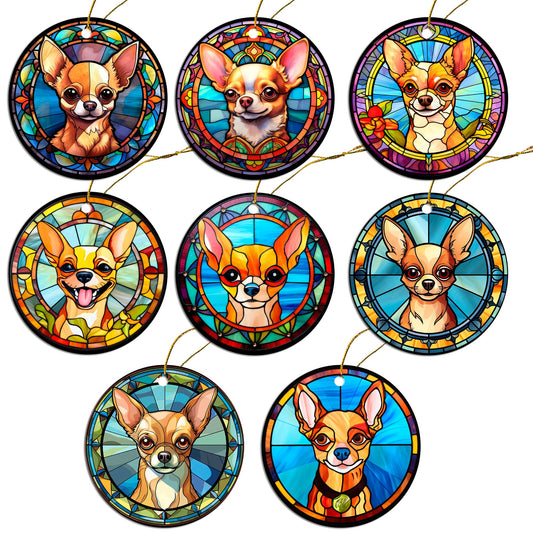 Dog Breed Christmas Ornament Stained Glass Style, &quot;Chihuahua&quot;