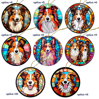 Dog Breed Christmas Ornament Stained Glass Style, "Collie"