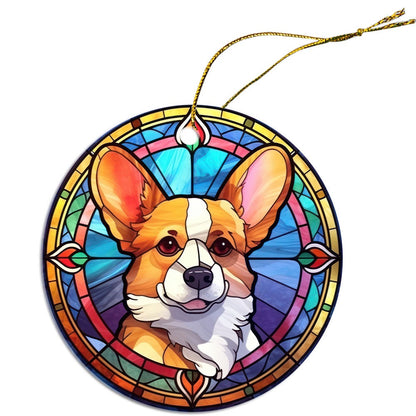 Dog Breed Christmas Ornament Stained Glass Style, "Corgi"