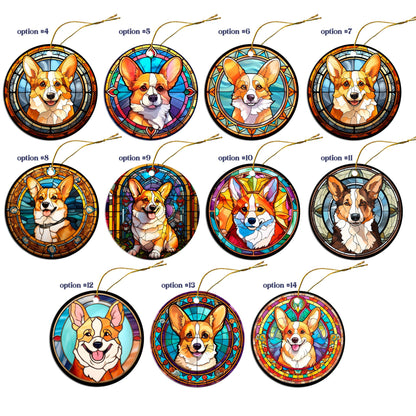 Dog Breed Christmas Ornament Stained Glass Style, "Corgi"