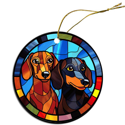 Dog Breed Christmas Ornament Stained Glass Style, "Dachshund"