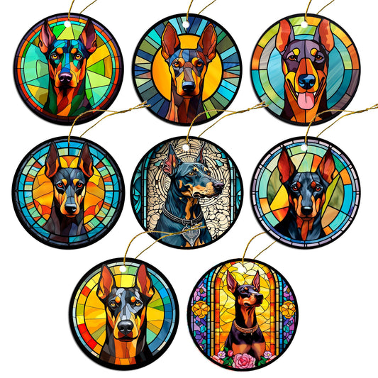 Dog Breed Christmas Ornament Stained Glass Style, &quot;Doberman&quot;