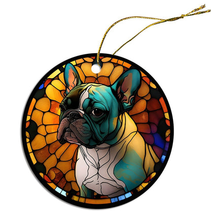 Dog Breed Christmas Ornament Stained Glass Style, "Frenchie"