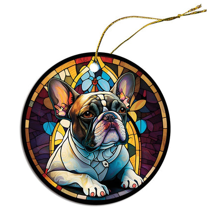 Dog Breed Christmas Ornament Stained Glass Style, "Frenchie"