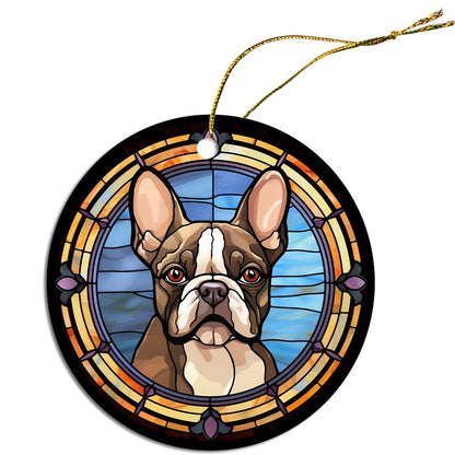 Dog Breed Christmas Ornament Stained Glass Style, "Frenchie"