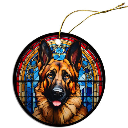 Dog Breed Christmas Ornament Stained Glass Style, "German Shepherd"