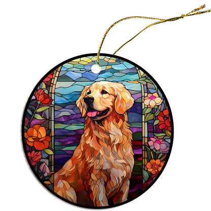 Dog Breed Christmas Ornament Stained Glass Style, "Golden Retriever"