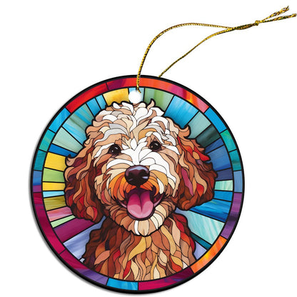 Dog Breed Christmas Ornament Stained Glass Style, "Goldendoodle"