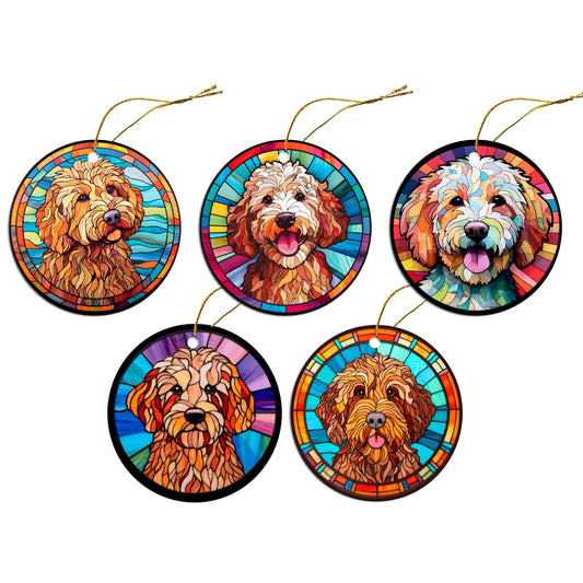 Dog Breed Christmas Ornament Stained Glass Style, &quot;Goldendoodle&quot;