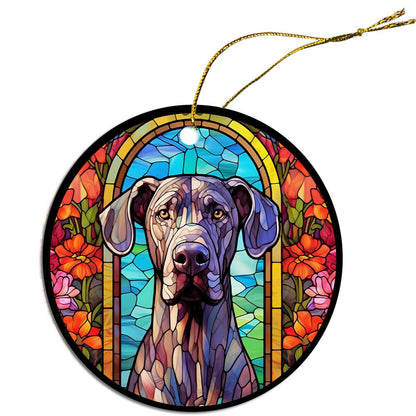 Dog Breed Christmas Ornament Stained Glass Style, "Great Dane"