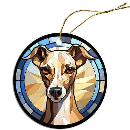 Dog Breed Christmas Ornament Stained Glass Style, "Greyhound"