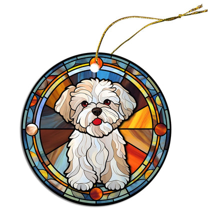 Dog Breed Christmas Ornament Stained Glass Style, "Maltese"