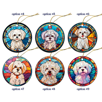 Dog Breed Christmas Ornament Stained Glass Style, "Maltese"