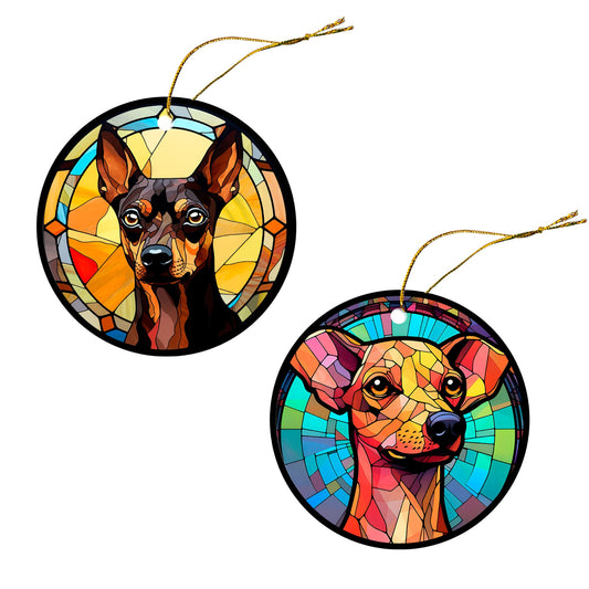 Dog Breed Christmas Ornament Stained Glass Style, "Miniature Pinscher"