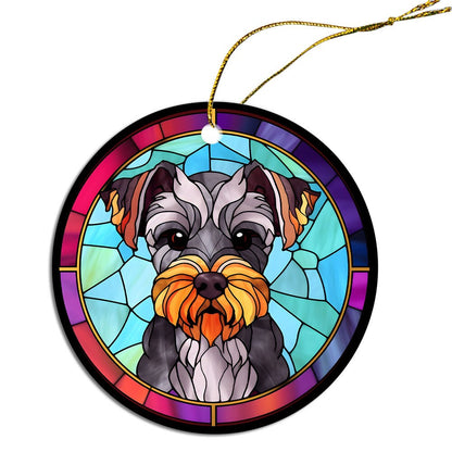 Dog Breed Christmas Ornament Stained Glass Style, "Miniature Schnauzer"