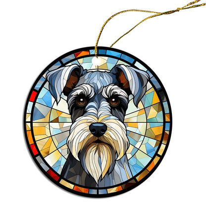 Dog Breed Christmas Ornament Stained Glass Style, "Miniature Schnauzer"