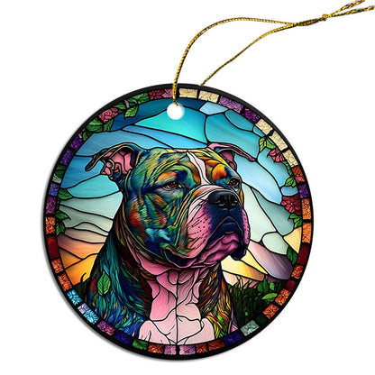 Dog Breed Christmas Ornament Stained Glass Style, "Pit Bull"