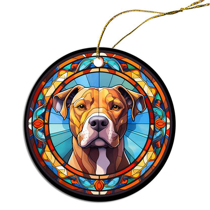 Dog Breed Christmas Ornament Stained Glass Style, "Pit Bull"