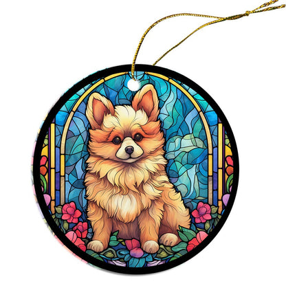 Dog Breed Christmas Ornament Stained Glass Style, "Pomeranian"