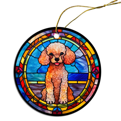 Dog Breed Christmas Ornament Stained Glass Style, "Poodle"