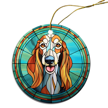 Dog Breed Christmas Ornament Stained Glass Style, "Saluki"