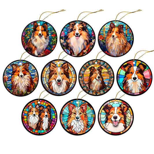 Dog Breed Christmas Ornament Stained Glass Style, &quot;Sheltie&quot;