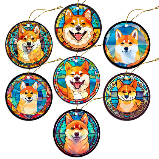 Dog Breed Christmas Ornament Stained Glass Style, &quot;Shiba Inu&quot;