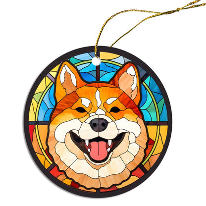 Dog Breed Christmas Ornament Stained Glass Style, "Shiba Inu"