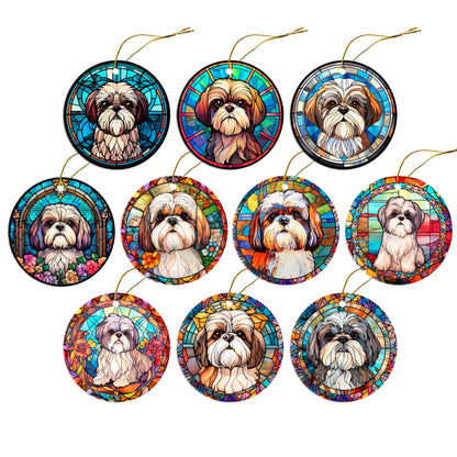 Dog Breed Christmas Ornament Stained Glass Style, &quot;Shih Tzu&quot;