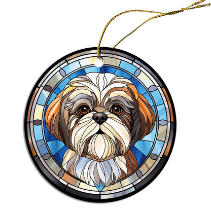 Dog Breed Christmas Ornament Stained Glass Style, "Shih Tzu"