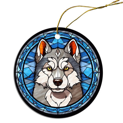 Dog Breed Christmas Ornament Stained Glass Style, "Siberian Husky"