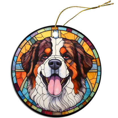 Dog Breed Christmas Ornament Stained Glass Style, "St. Bernard"