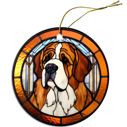 Dog Breed Christmas Ornament Stained Glass Style, "St. Bernard"