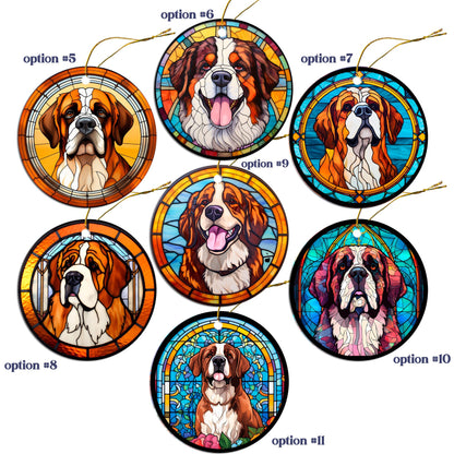 Dog Breed Christmas Ornament Stained Glass Style, "St. Bernard"