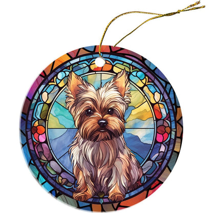 Dog Breed Christmas Ornament Stained Glass Style, "Yorkie"