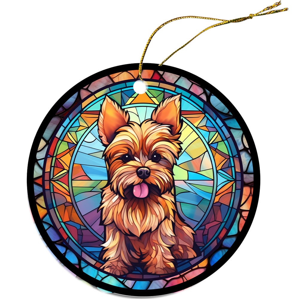 Dog Breed Christmas Ornament Stained Glass Style, "Yorkie"