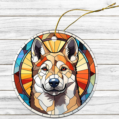 Dog Breed Christmas Ornament Stained Glass Style, "Akita"