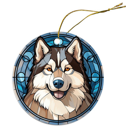 Dog Breed Christmas Ornament Stained Glass Style, "Alaskan Malamute"