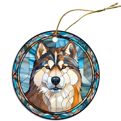 Dog Breed Christmas Ornament Stained Glass Style, "Alaskan Malamute"