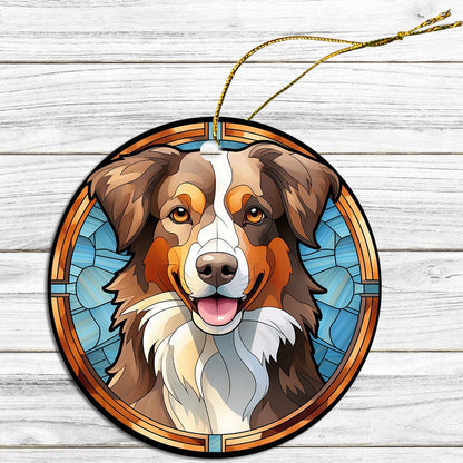 Dog Breed Christmas Ornament Stained Glass Style, "Australian Shepherd"